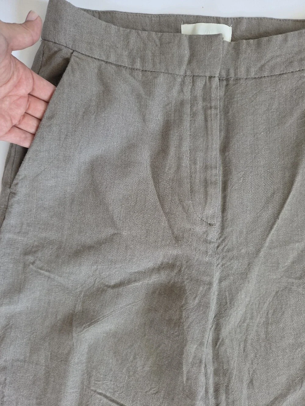 H&M linen blend wideleg flowg lightweight trousers in neutral beige brown sz 2